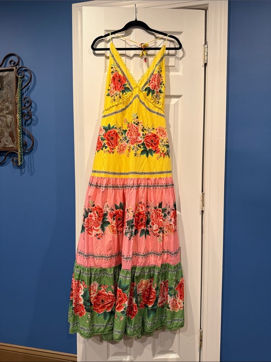 FARM Rio Dresses & Skirts - FARM Rio Yellow, Pink & Green Floral Tiered Maxi Slip Dress